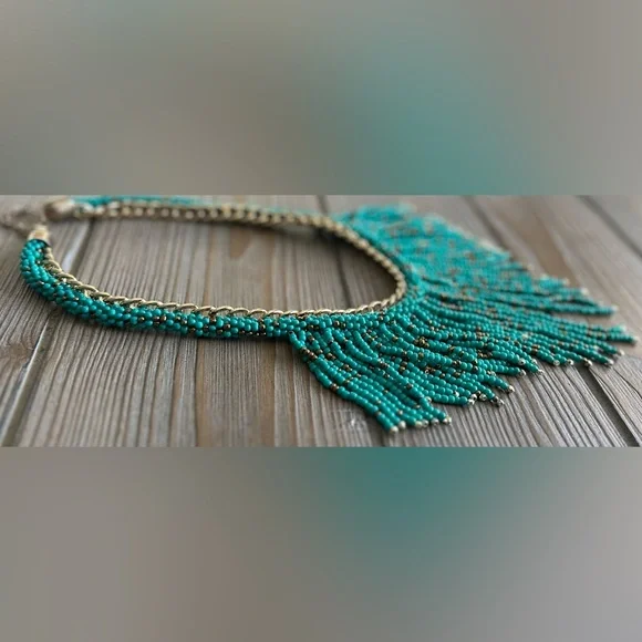 ‼️RARE‼️🎸Adornia🎸🔥NWOT🔥14K Yellow Gold Plated Chain & Beaded Fringe Necklace